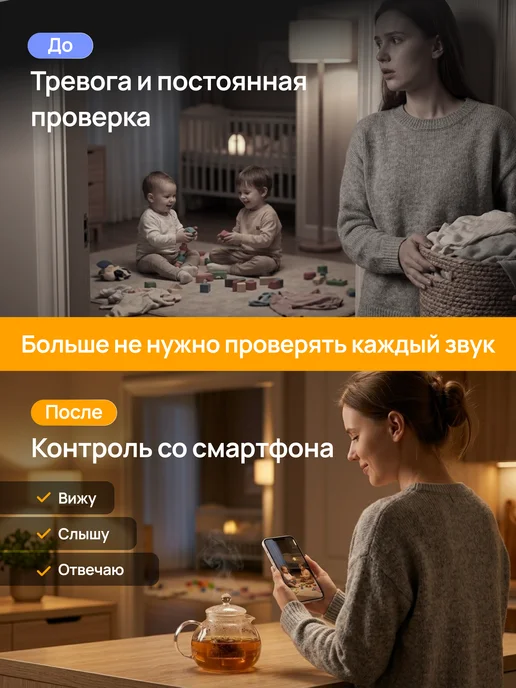 Видеоняня камера видеонаблюдения для дома Wi-Fi с телефона, белый, фото 3