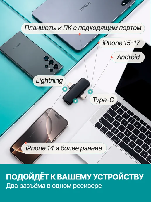 Микрофон петличный беспроводной для iPhone и Android 2шт, 2 шт, фото 5