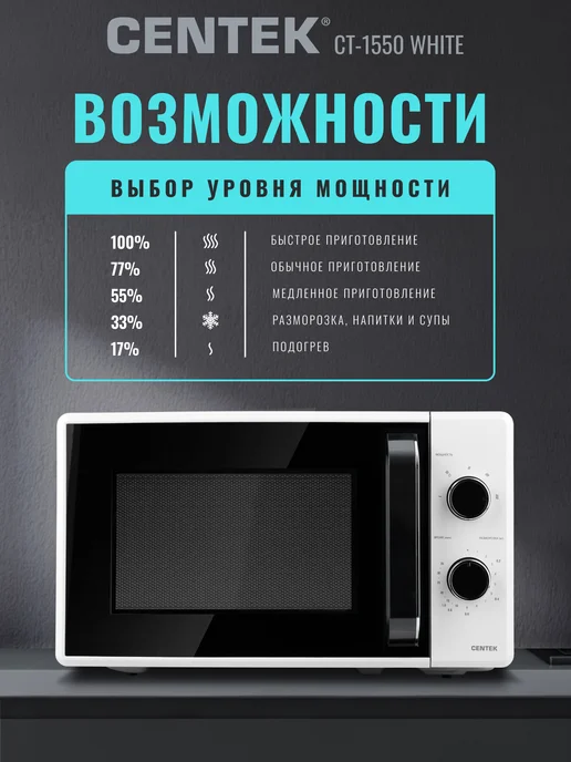 Centek Микроволновка CT-1550 Black, белый, фото 3