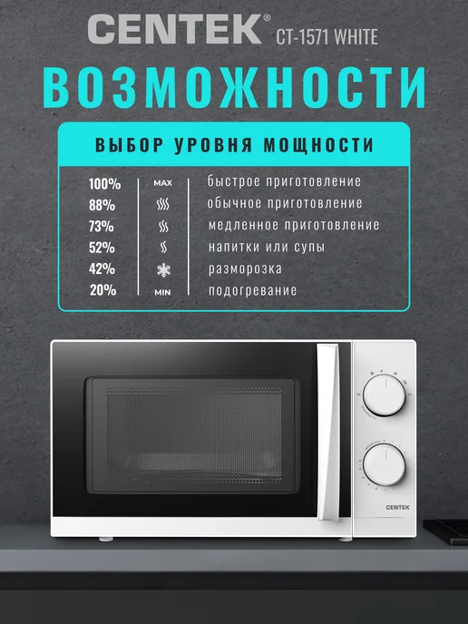 Centek Микроволновка CT-1571 Black, белый, фото 3