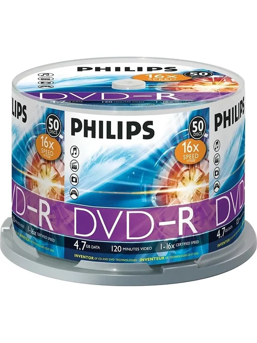 PHILIPS Диск DVD-R, 4,7 Гб, 16x, Cake Box, 10 шт, 50 шт, фото 3