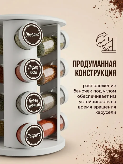 Имрун! баночки для специй на вращающейся подставке, белый, фото 8