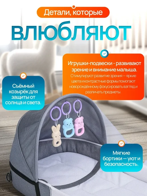Складная люлька-кокон для новорожденных с москитной сеткой, вариант, фото 4