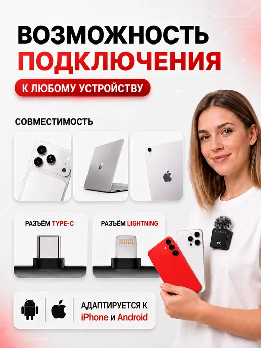 Микрофон петличный беспроводной для iPhone и Android 2шт, 2 шт, фото 3