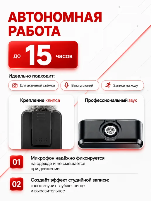 Микрофон петличный беспроводной для iPhone и Android 2шт, 2 шт, фото 6