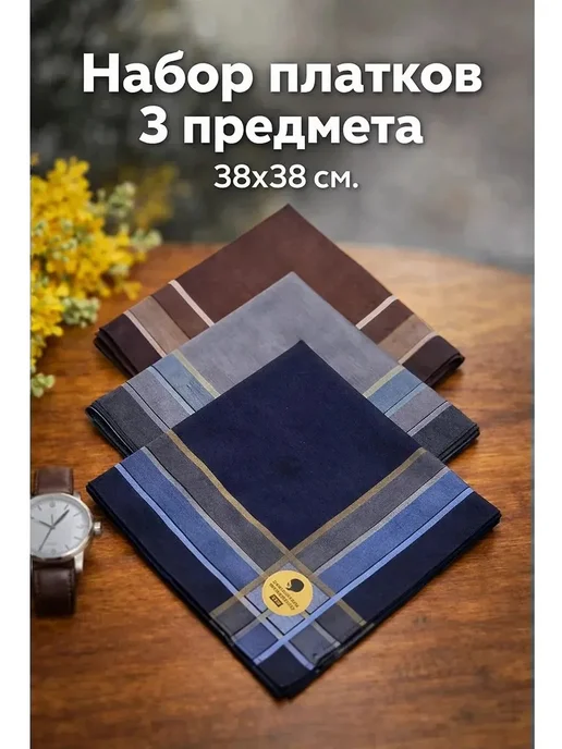 Платки носовые мужские/ носовые платки Платки носовые 3 шт 38х38 см хлопок платочки в карман хб, 38x38 см, 3 шт, фото 2