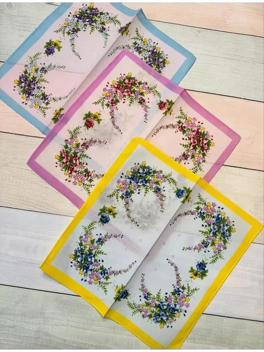 Pastel_lux Платки носовые 3 шт 43х43 см хлопок тканевые многоразовые, 28x28 см, 3 шт, фото 2