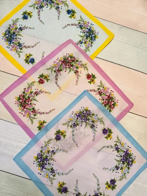 Pastel_lux Платки носовые 3 шт 43х43 см хлопок тканевые многоразовые, 28x28 см, 3 шт, фото 3