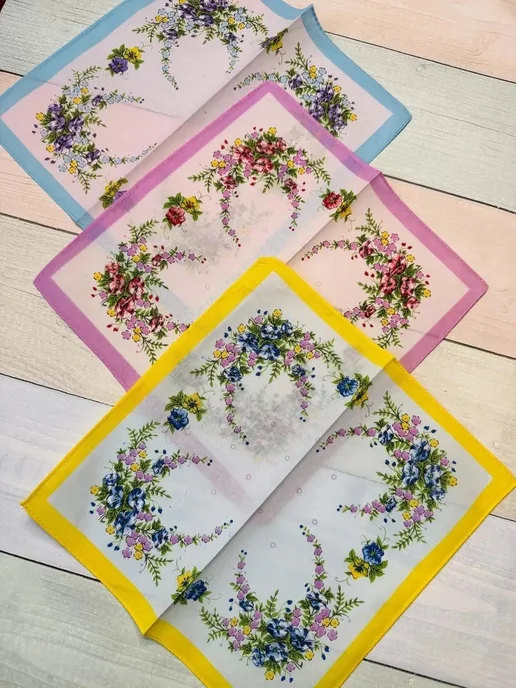 Pastel_lux Платки носовые 3 шт 43х43 см хлопок тканевые многоразовые, 28x28 см, 3 шт, фото 4