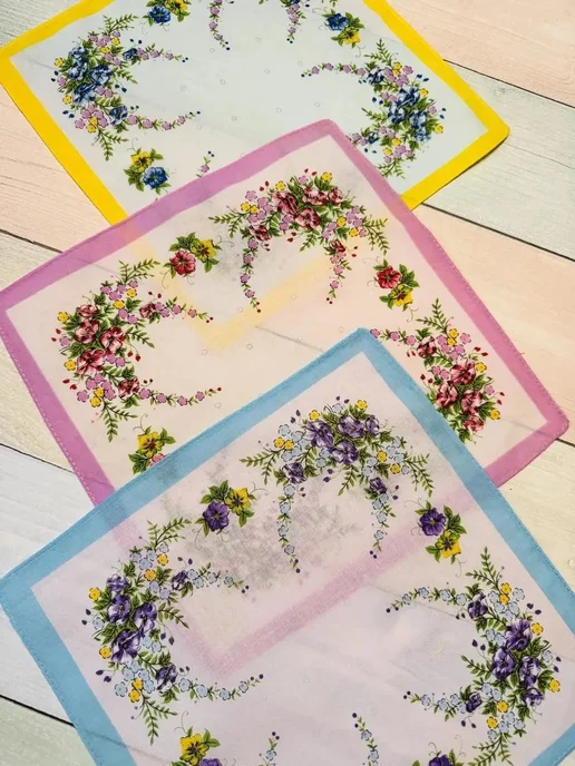 Pastel_lux Платки носовые 3 шт 43х43 см хлопок тканевые многоразовые, 28x28 см, 3 шт, фото 5