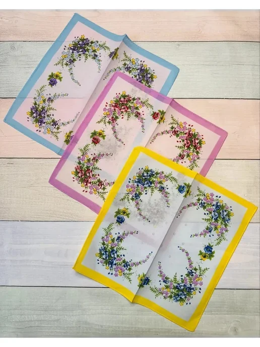 Pastel_lux Платки носовые 3 шт 43х43 см хлопок тканевые многоразовые, 28x28 см, 3 шт, фото 6