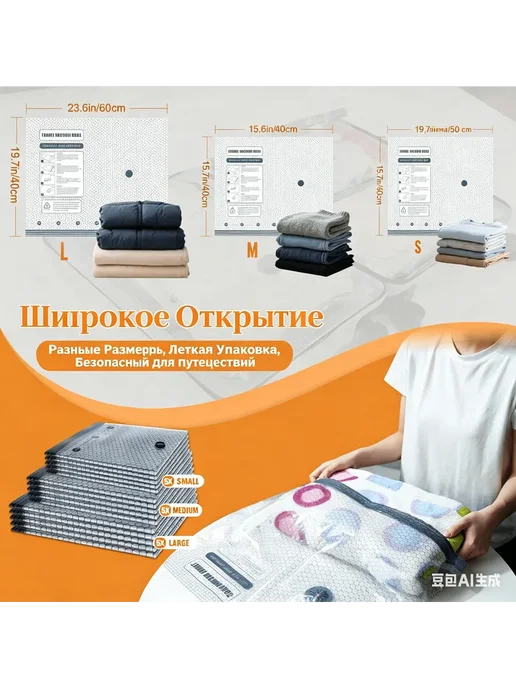 Вакуумные пакеты для одежды в поездки с электронасосом6 шт, 6 шт, фото 7