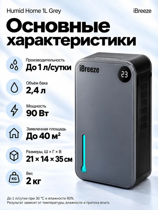 iBreeze Осушитель воздуха для дома от влажности HumidX Home 1L, 1 л, фото 2