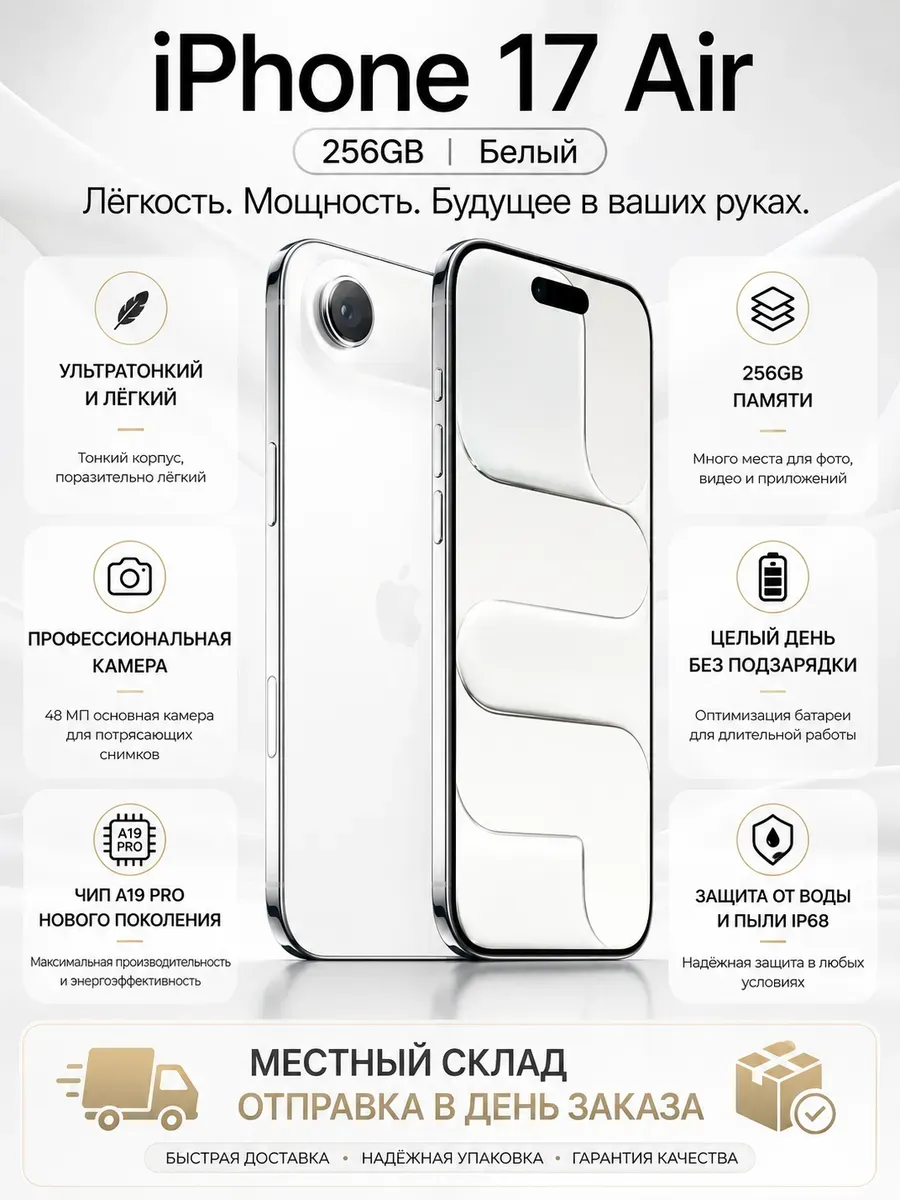 Смартфон iPhone 17 Air 256 ГБ Белый Apple 1445908411 купить за 86 934 ₽ в интернет‑магазине Wildberries