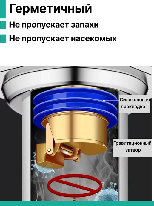 Сухой затвор клапан затвор для душа, сливного трапа в полу, вариант, фото 5