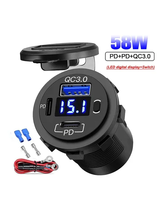 Нет бренда Автомобильное зарядное USB QC3.0, PD, 15.1A, 3 порта, Red wi, красный, фото 2