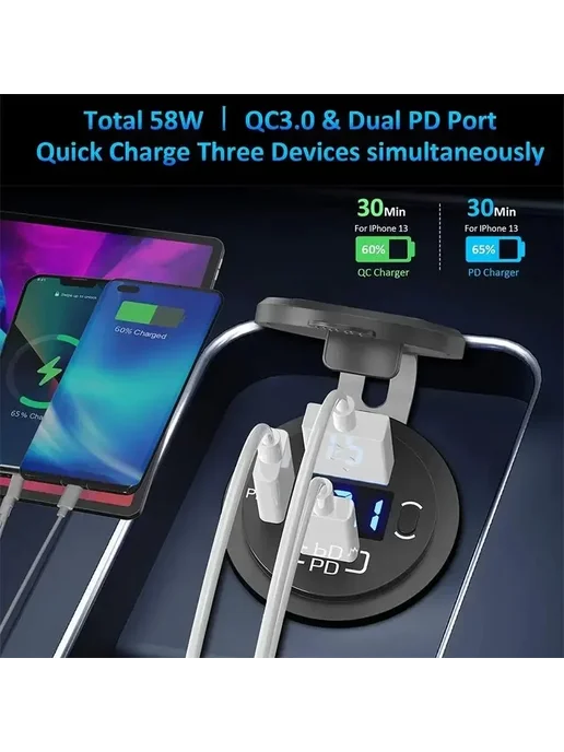 Нет бренда Автомобильное зарядное USB QC3.0, PD, 15.1A, 3 порта, Red wi, красный, фото 4
