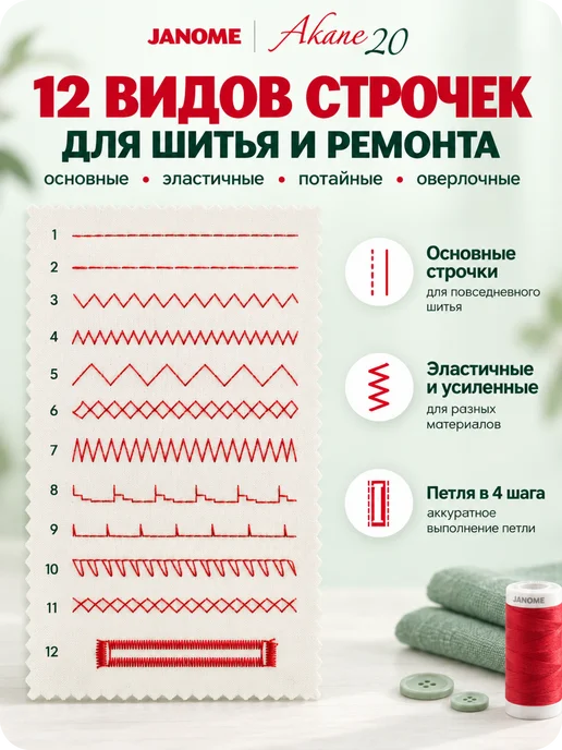 janome Электромеханическая швейная машина Akane 20, белый, фото 2