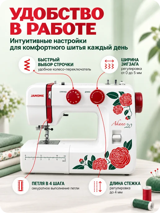 janome Электромеханическая швейная машина Akane 20, белый, фото 3