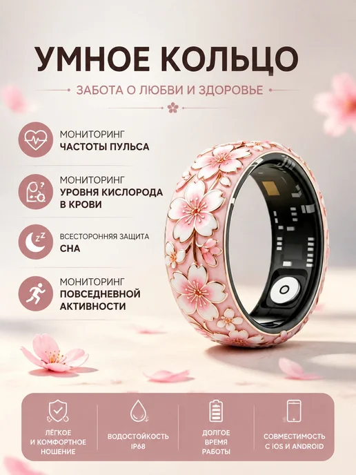 Samsung Умное кольцо с цветочным дизайном для мониторинга здоровья, розовый, фото 2