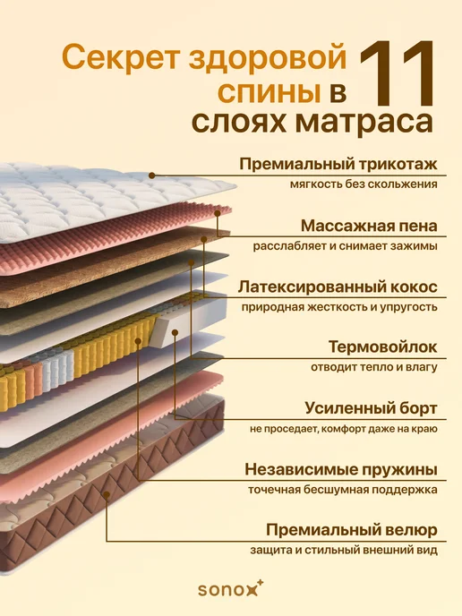 sonox Матрас 140х200 см пружинный ортопедический на кровать, 140x200 см, фото 4