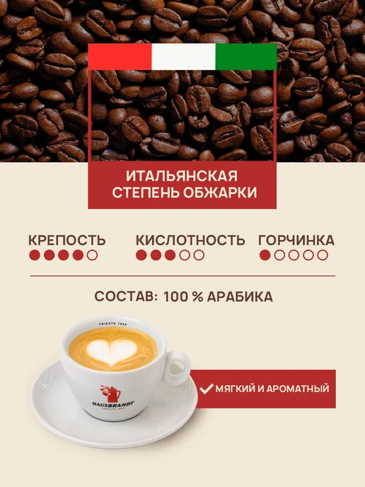 Hausbrandt Кофе в зернах 500 гр Арабика 100% Sublime Италия, 500 г, фото 2