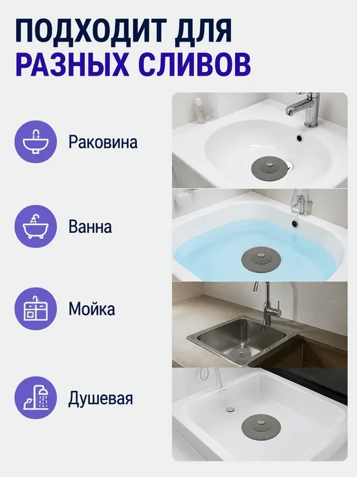 ASMMone Универсальная силиконовая заглушка для ванны и раковины, синий