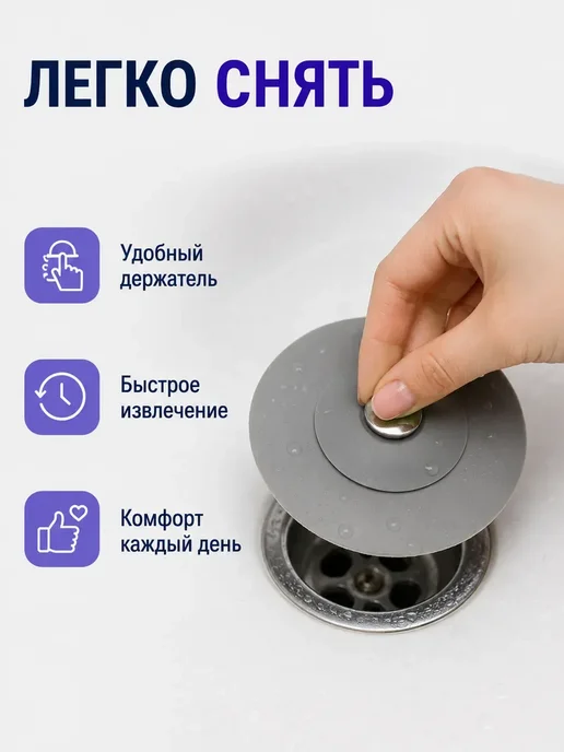 ASMMone Универсальная силиконовая заглушка для ванны и раковины, синий, фото 3