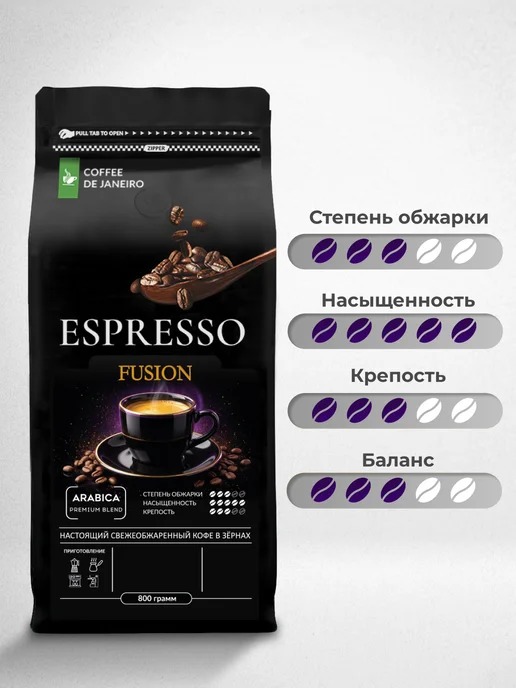 DE JANEIRO Кофе в зернах 1 кг арабика робуста Гурме, 800 г, фото 2