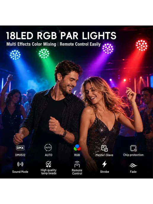 saimili 2шт RGB LED светильник для сцены 18 LED DMX512, черный, фото 5