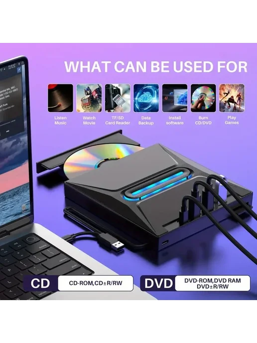 MayAug Новый внешний CD DVD-привод Luminous 3 с 3 портами USB 3.0, вариант, фото 2