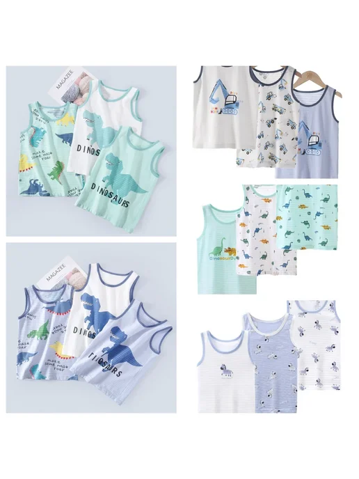 Нет бренда Детские хлопковые майки для мальчиков с принтом, дышащие, дл, вариант, фото 2