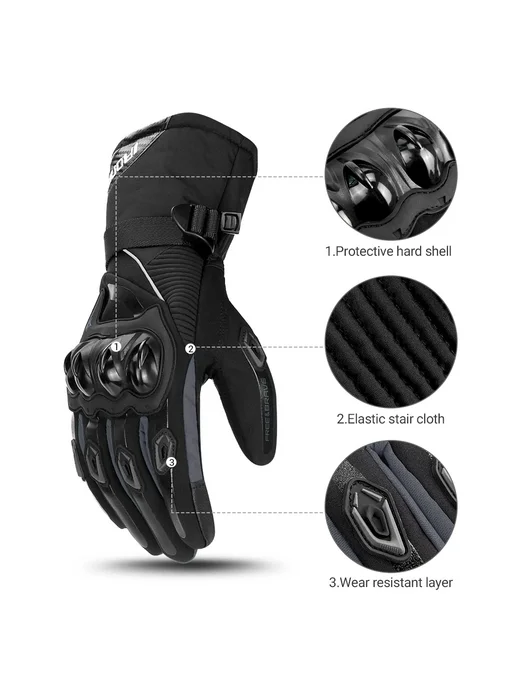HEROBIKER Зимние мотоциклетные перчатки, ветрозащитные и теплые, для е, черный, фото 4