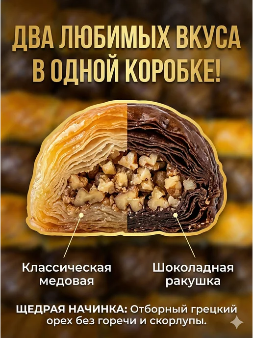 AliBaba Baklava Баклава «Ракушка Микс» с грецким орехом, 2350 г, 2,35 кг, фото 3