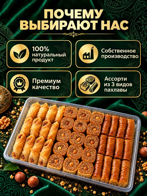 AliBaba Baklava Баклава ассорти №2 («Бабочка», «Дворцовая», «Бурма»), 2100 г, 2,1 кг, фото 3