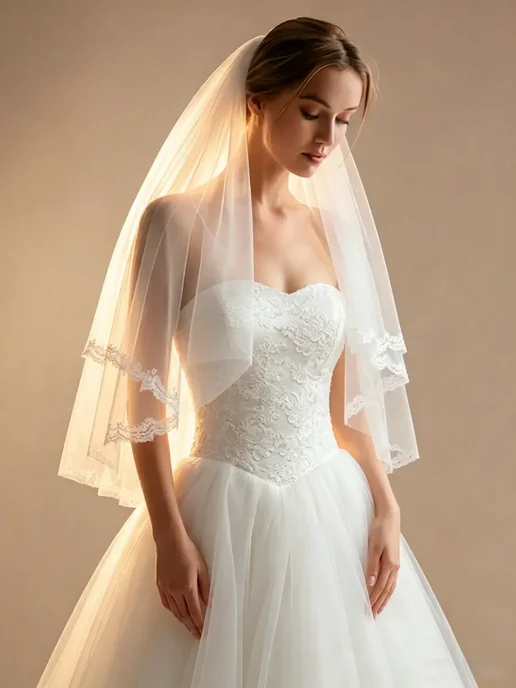 Фата свадебная, кружевная, 80 см, 2 слоя, вариант, фото 2