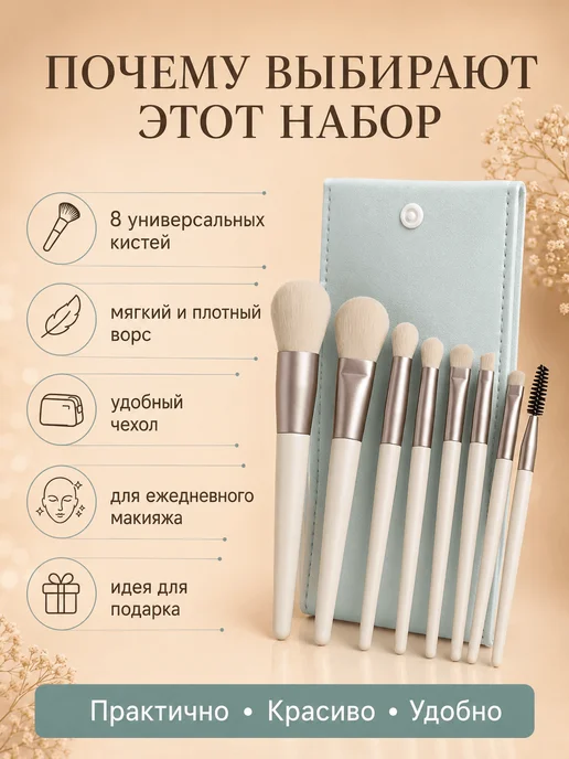 Профессиональный набор кистей для макияжа, 8 шт, 8 шт, фото 2