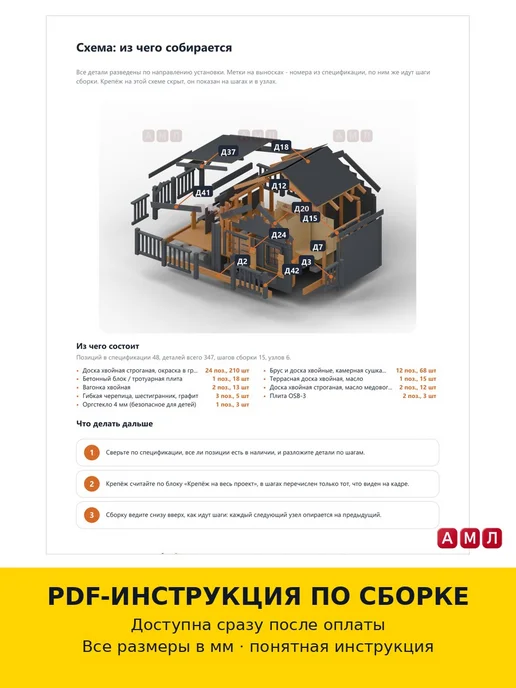 АМЛ Проект чертеж Детский деревянный домик с верандой для улицы, вариант, фото 3