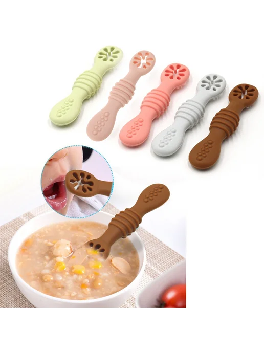 Силиконовая ложка для кормления малышей, розовый, фото 2