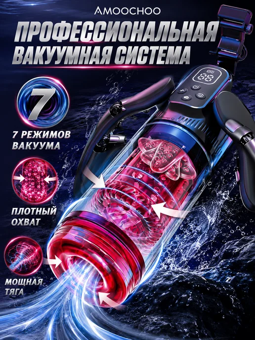 Amoochoo Мужской автоматический вакуумный мастурбатор с ручкой, черный, фото 4