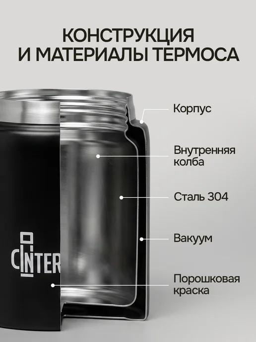 IntermoS Термос 1 литр для чая и кофе металлический, 450 мл, фото 5