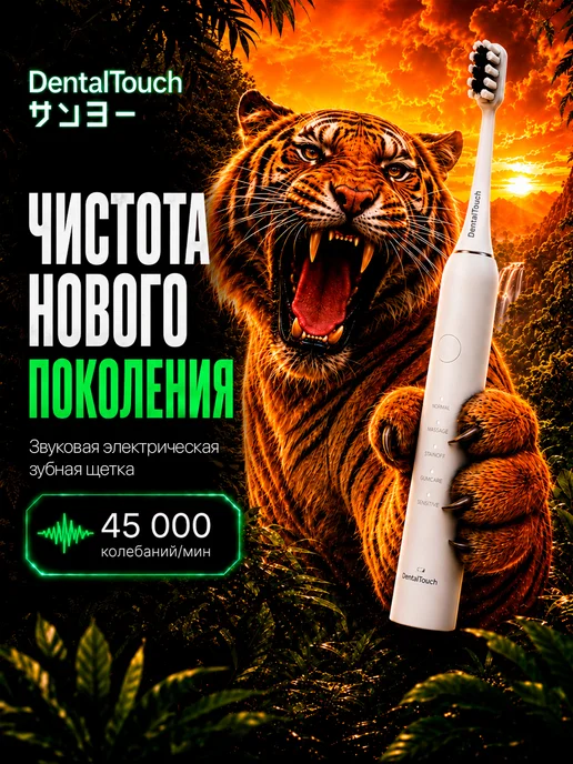 DentalTouch Электрическая зубная щетка 5 режимов заряд на 30 дней белая, белый