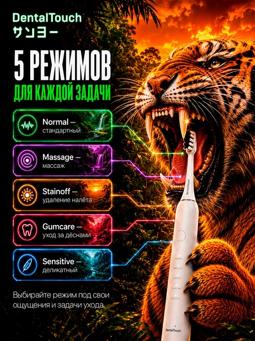 DentalTouch Электрическая зубная щетка 5 режимов заряд на 30 дней белая, белый, фото 2