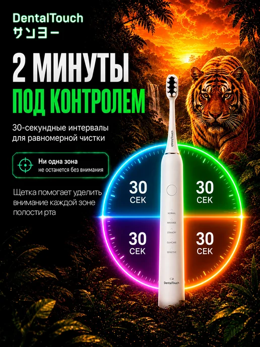 DentalTouch Электрическая зубная щетка 5 режимов заряд на 30 дней белая, белый, фото 3