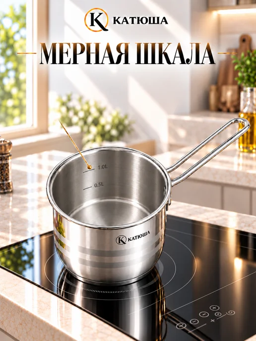 Катюша Ковш индукционный нержавеющая сталь Прайм 0,9 л, 0,9 л, фото 6
