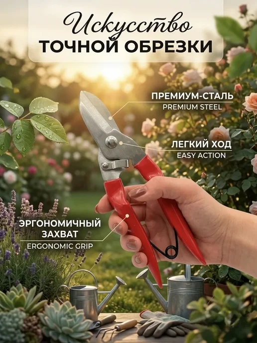 Азю1 Секатор садовый универсальный ножницы для обрезки веток, красный, фото 2
