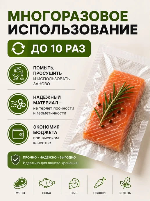 Пакеты для вакууматора рифленые 100 шт, 100 шт, фото 2