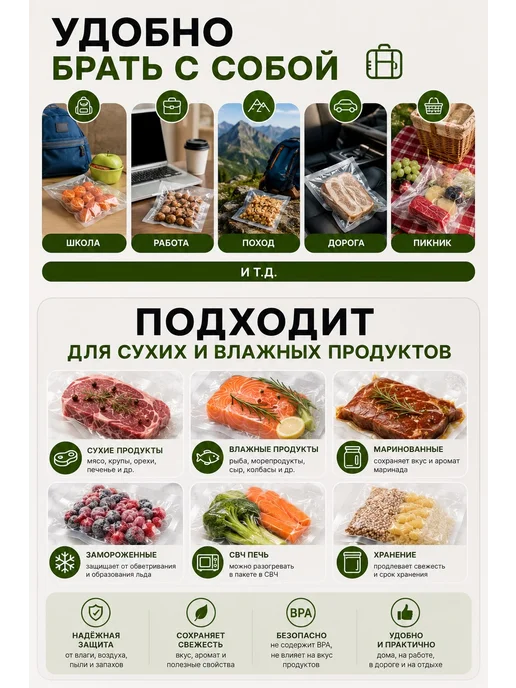 Пакеты для вакууматора рифленые 100 шт, 100 шт, фото 5