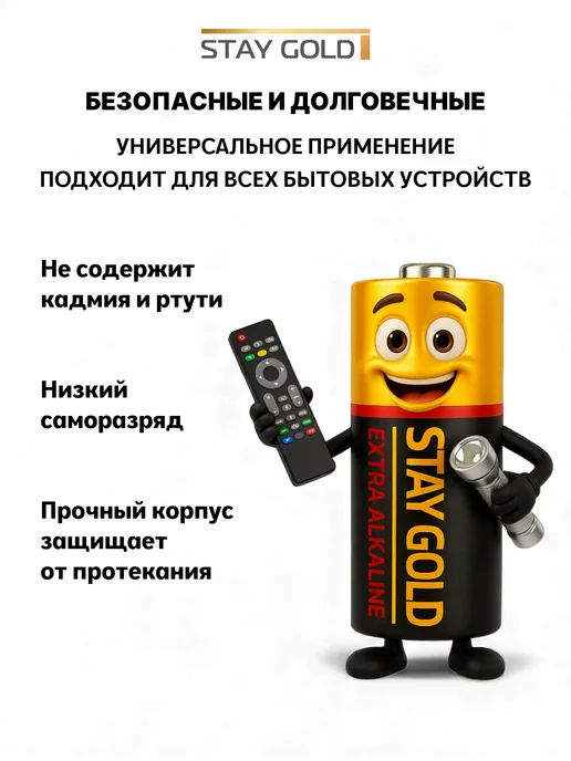 STAY GOLD Батарейки алкалиновые (щелочные) LR14 (C) 1,5V, набор 4 шт, 6 шт, фото 3