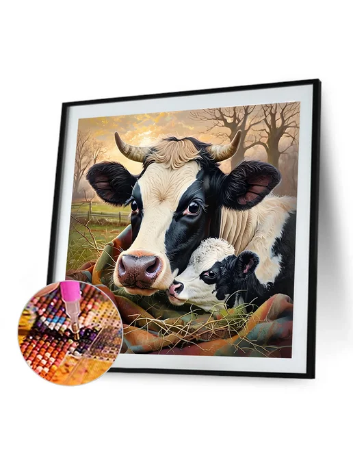 Набор для алмазной вышивки Cow мама 30x30см, 30x30 см, фото 3